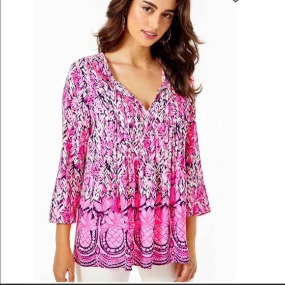 Lilly  Marilina Tunic Top High tide Size XS New Condition - Picture 3 of 5